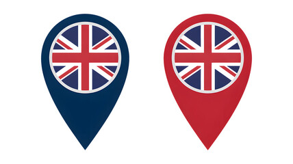 Two map markers displaying the union jack flag indicate a specific location.