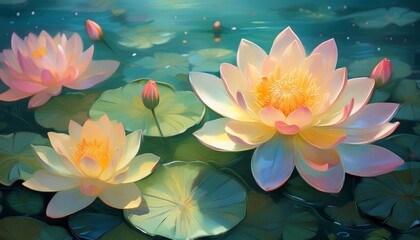 Serene Lotus Flowers Floating on a Calm Pond Symbolic of Purity and Enlightenment