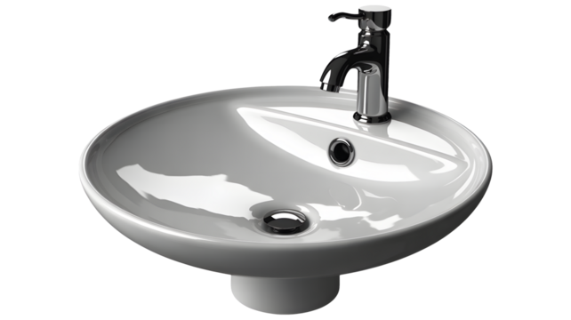 A clean white sink and shiny metal faucet sit ready for use.