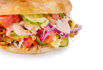 Delicious sandwich filled with fresh vegetables and flavorful sauces