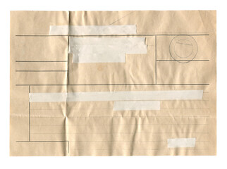 Vintage wire telegram form on aged brown paper with printed lines on white