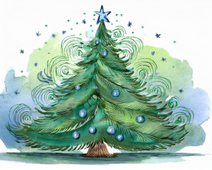 Christmas tree watercolor painting celebrating holiday season