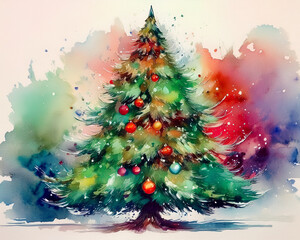 Festive christmas tree watercolor painting celebrating holidays