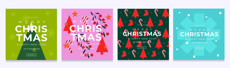 Christmas Sale 2026. Modern Typography Set with Graphic Design tree. Minimalist Art Xmas. Merry Christmas and Happy New Year for Advertising, Web, Social Media, Poster, Banner, Cover.