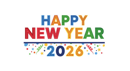 Happy new year 2026 colorful text isolated on