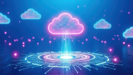 Futuristic cloud computing data network connection and digital information transfer concept