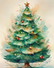 Christmas tree watercolor painting celebrating holiday season