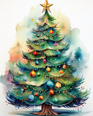 Christmas tree presenting watercolor festive holiday decoration