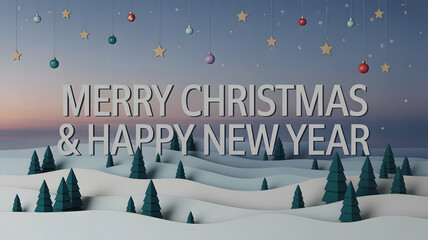 Share the warmth of the holidays with this charming Merry Christmas and Happy New Year greeting, featuring whimsical trees, delicate ornaments and joyful stars, perfect for spreading cheer