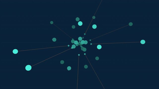 Circular network graph made up of dots and lines, showcasing complex connectivity between the nodes in a visually appealing way