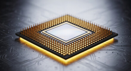 Stunning detail of a modern CPU chip, perfect for tech innovation or computer science projects, showcasing advanced technology and cutting-edge design, digital future