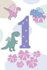 Cute Winged Dinosaur Number One Poster in Pastel Style