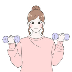 ダンベルを持つ女性　イラスト
