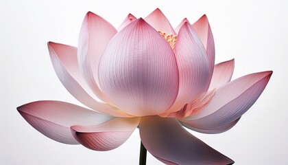 Beautiful Pink Lotus Flower Blossom on White Background Symbol of Purity and Enlightenment