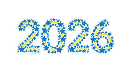Year 2026 text design made of blue and yellow star pattern