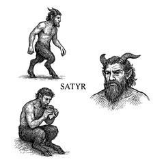 Vintage Satyr Mythology Engraving Illustration