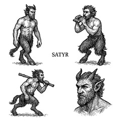 Vintage Satyr Mythology Engraving Illustration