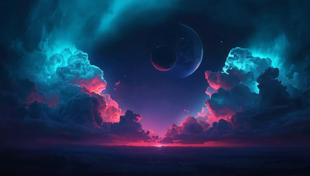 Nebula space wallpaper background with planets and colorful clouds hd aesthetic art