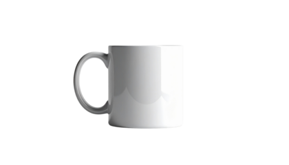 A blank white ceramic coffee mug isolated on a white background, perfect for a mockup design as a transparent png file