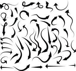 Various black pointer collection showcases diverse directions, shapes, and artistic curves, transparent background