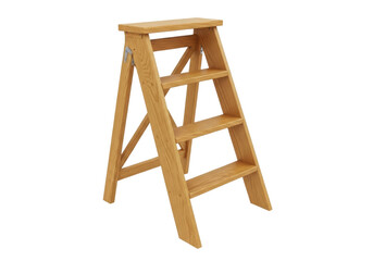 Isolated wooden step stool with folding design offers enhanced reach and convenient storage