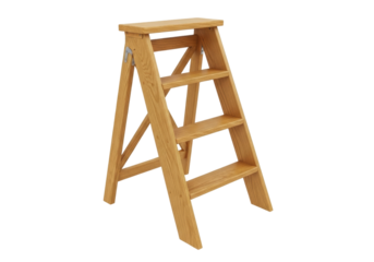 Isolated wooden step stool with folding design offers enhanced reach and convenient storage