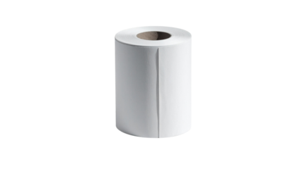 A single roll of blank white self-adhesive labels for thermal printing, isolated on a clean background for transparent png file creation