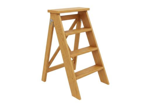 Isolated wooden step stool with folding design offers enhanced reach and convenient storage
