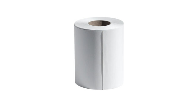 A single roll of blank white self-adhesive labels for thermal printing, isolated on a clean background for transparent png file creation - Powered by Adobe