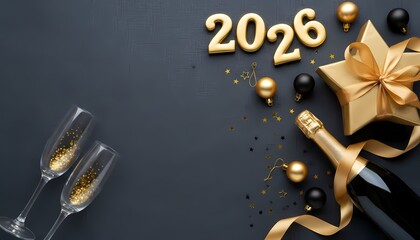 Celebrate the Future New Year s Eve 2026 with Champagne Gifts and Festive Decorations Luxury Celebration Background