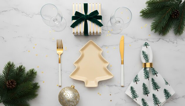 Festive Table Setting for Holiday Gathering with Elegant Decorations and Gift Box