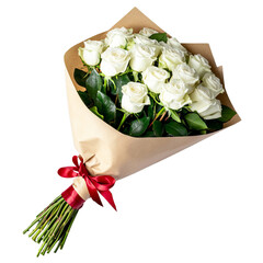 Classic floral bouquet with white roses and green leaves