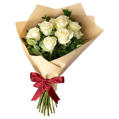 Elegant white rose bouquet wrapped in craft paper