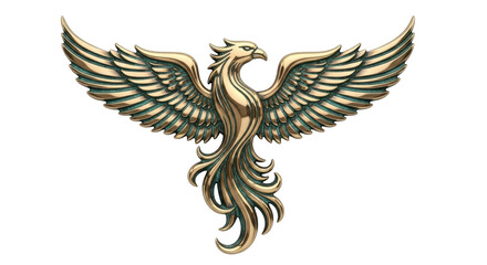 Isolated Bronze Phoenix, Winged Mythical Creature, Symbol of Rebirth and Renewal, Powerful Bird