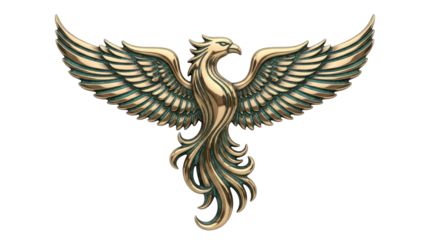 Isolated Bronze Phoenix, Winged Mythical Creature, Symbol of Rebirth and Renewal, Powerful Bird