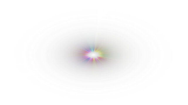 Subtle Central Bright Light Point Overlay with Soft White Glow and Prismatic Chromatic Aberration on Transparent Background