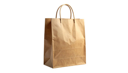Isolated empty brown kraft paper shopping bag with handles, a versatile transparent background png for eco-friendly packaging mockups and sustainable retail design projects