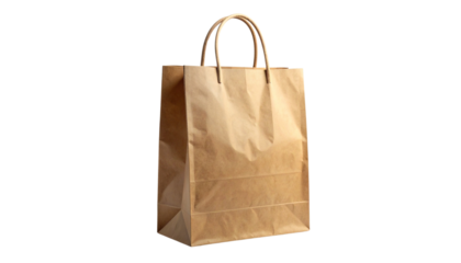 Isolated empty brown kraft paper shopping bag with handles, a versatile transparent background png for eco-friendly packaging mockups and sustainable retail design projects