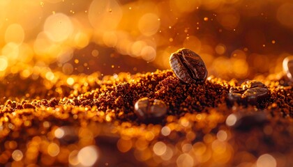 Macro Close-up Photography of Finely Ground Coffee Bean Particles Emphasizing Irregular Shape and Shadow