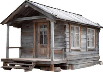 Old Weathered Wooden Cabin House on Transparent Background Digital Rendering Isolated Image Rustic Building