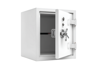 Open white safe box for money storage offering security and protection of valuables and important documents