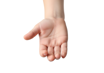Isolated toddler open hand, front view, palm up, inviting, offering, or presenting pose