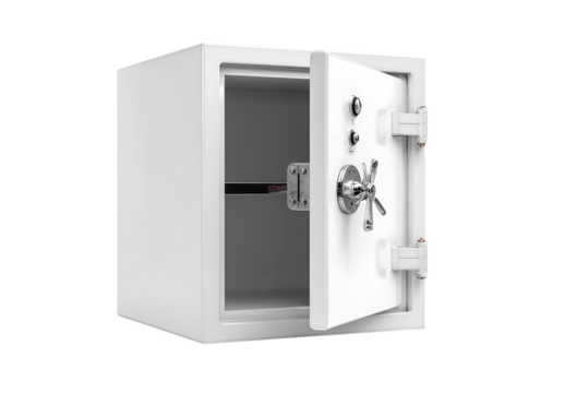 Open white safe box for money storage offering security and protection of valuables and important documents