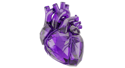 Isolated Heart in shades of purple, geometric style, anatomical, vein and artery, stylized