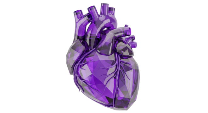Isolated Heart in shades of purple, geometric style, anatomical, vein and artery, stylized