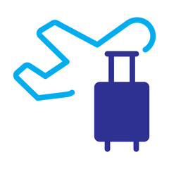 Blue color icon of an airplane with suitcase, vibrant travel aviation blend.