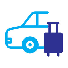 Blue color icon of a car with luggage, colorful travel vacation blend.