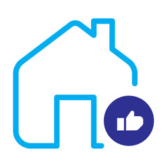 Blue color icon of a smart home with approval badge, IoT automation pastel Blue.
