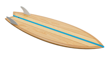 Isolated Wooden Surfboard with Blue Stripe, Sporting Lifestyle and Aquatic Recreation Object