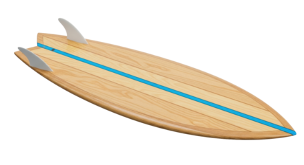 Isolated Wooden Surfboard with Blue Stripe, Sporting Lifestyle and Aquatic Recreation Object